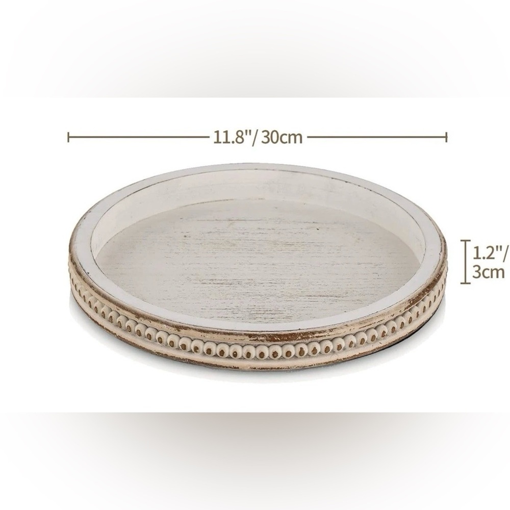 farmhouse boho Candle Tray Holder  Round  Coffee Table  White  wash wood decor